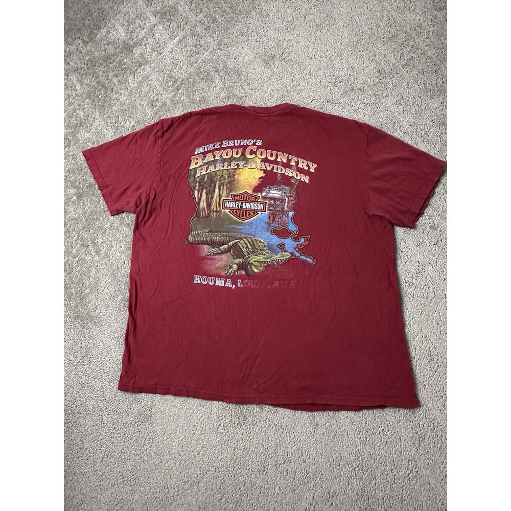 Vintage Mens Tshirt Y2K Harley Davidson Houma, Louisiana Motorcycle, Size XL‎